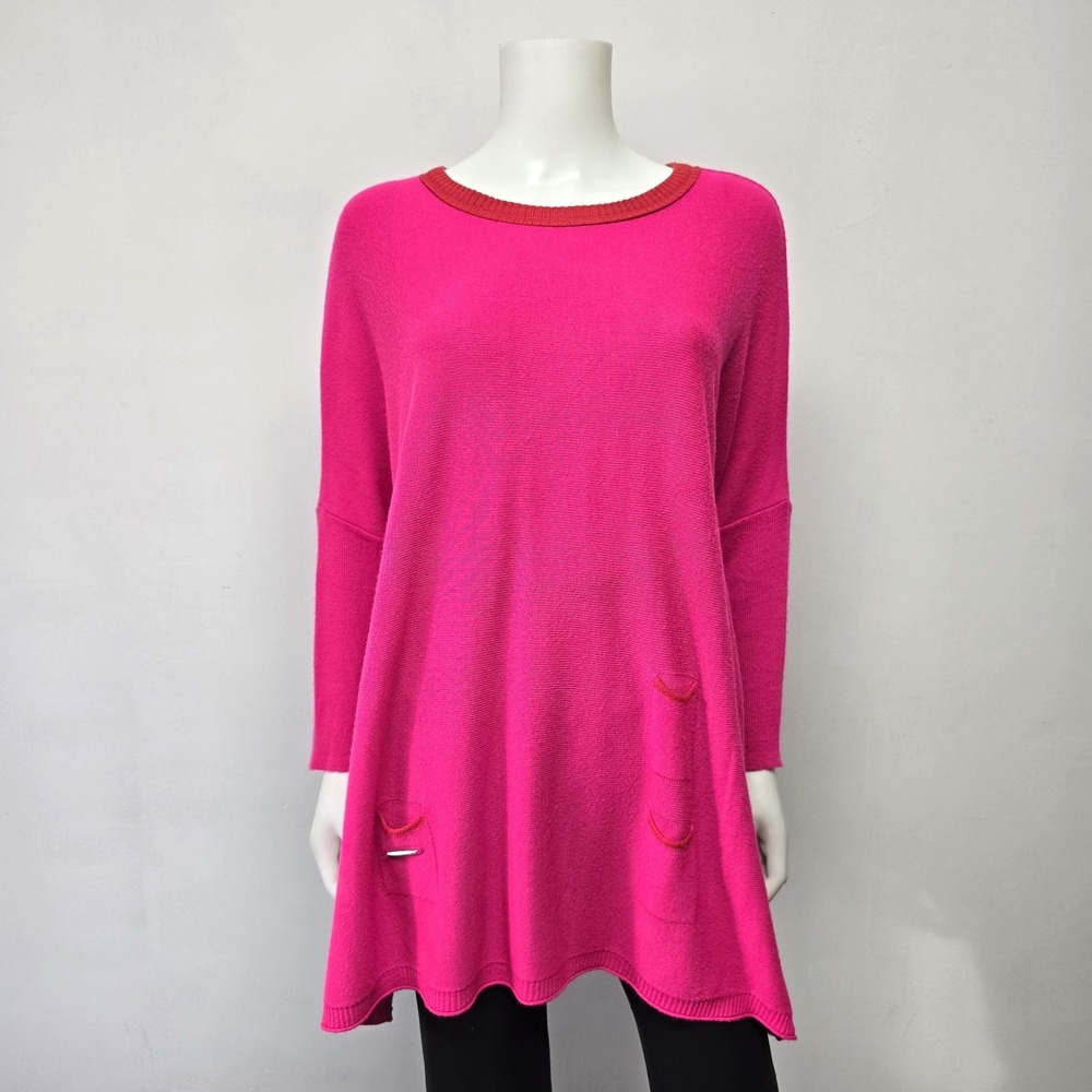 Mersea Catalina Travel Sweater One Size Mini Pockets Pink Side Slits Pullover
